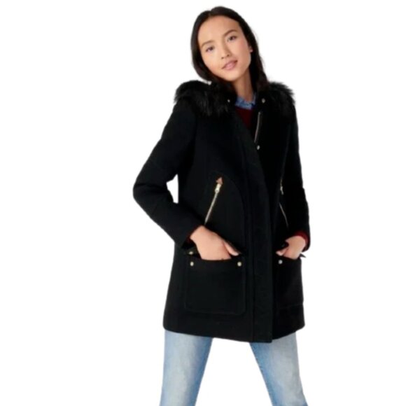 NWT JCrew Chateau Parka Jacket Coat Womens 2 Black Hooded Stadium Cloth NEW - Picture 2 of 12